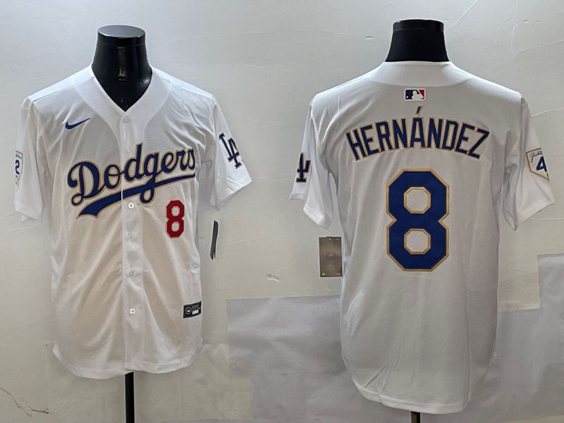 Men Los Angeles Dodgers #8 Hernandez White Gold Game 2025 Nike MLB Jersey style 313